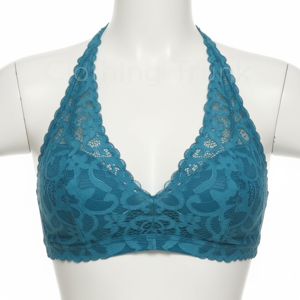 NWT Paramour Abbie Crochet Lace Bralette Blue Padded Wireless Triangle Bra